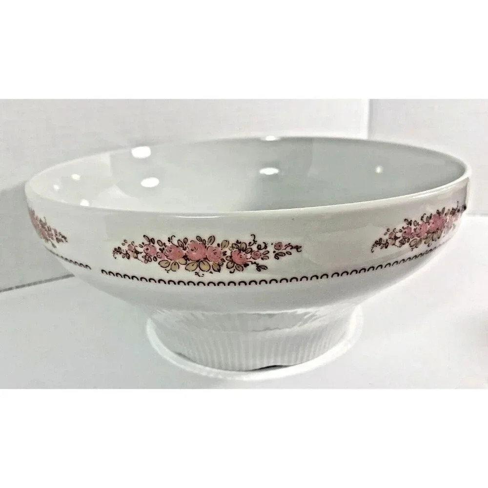 JL Menau Serving Bowl German Democratic Republic White with Pink Floral